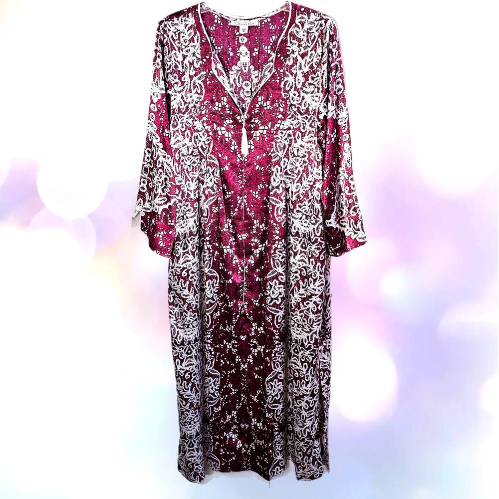 Oscar De La Renta Kaftan Robe Womens M Vintage Romantic Resortwear Satin Lounge